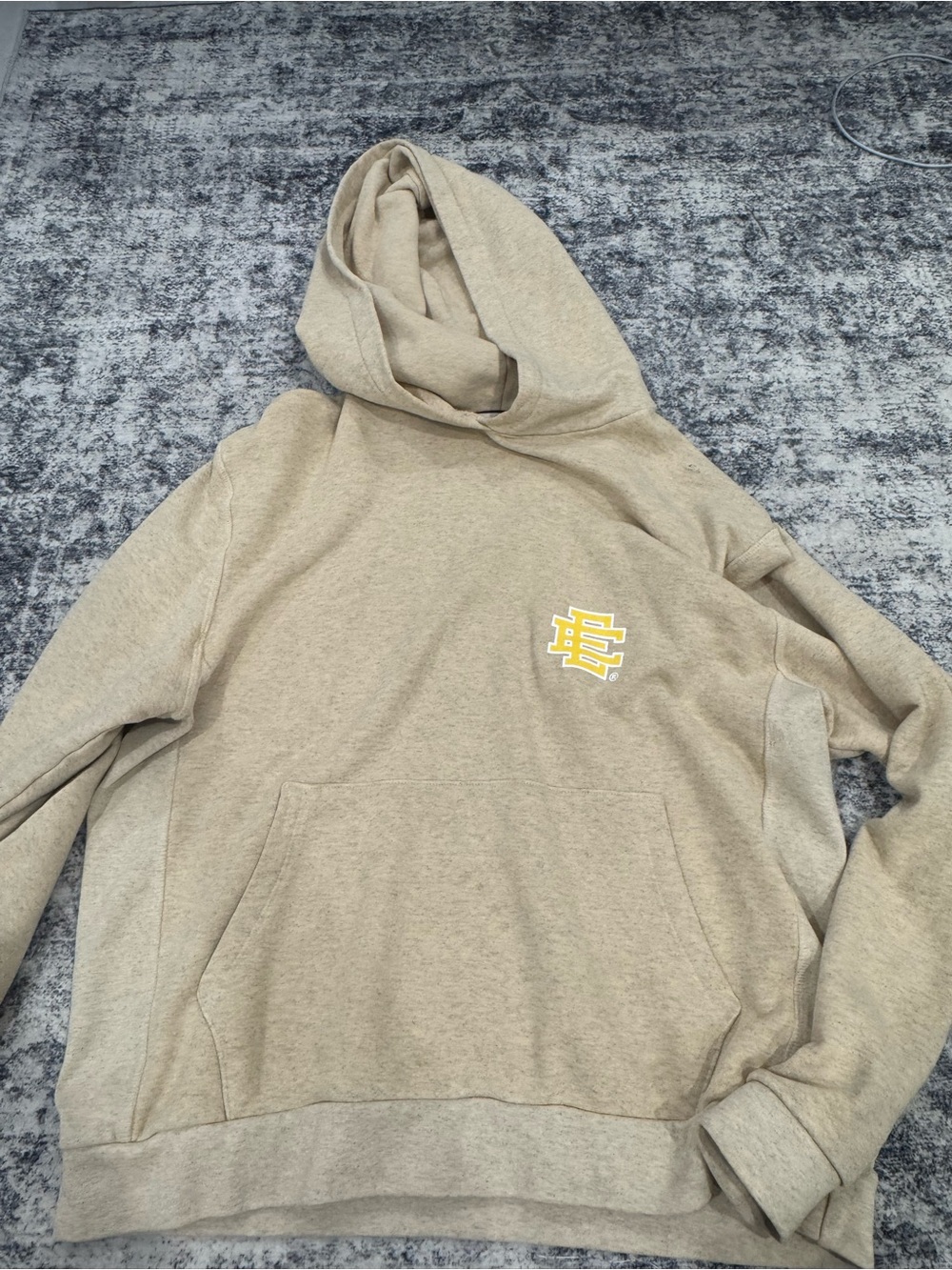 Eric Emanuel Beige Crewneck Hoodie with Yellow Crest
